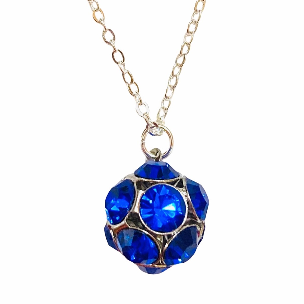 Blue Crystal Rhinestone Cluster Pendant Necklace
